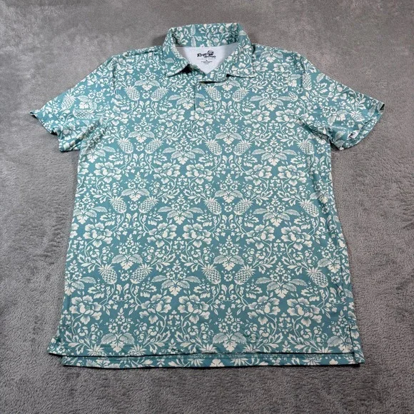 Reyn Spooner Performance Polo Shirt Mens Medium Blue Floral Pineapple Limited - Picture 1 of 8